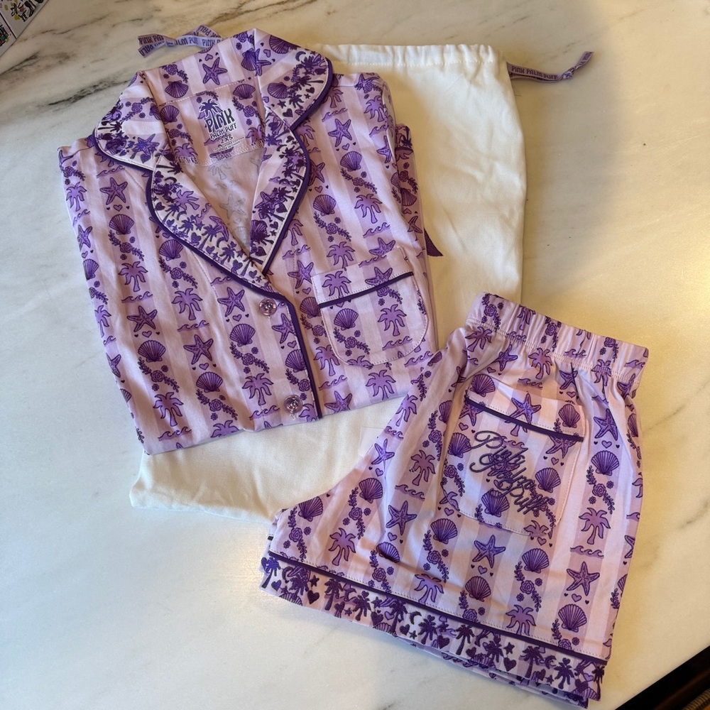 BRAND NEW Pink Palm Puff Pajamas in Twilight - Picture 2 of 11